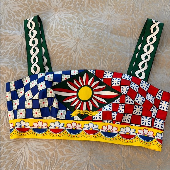 Dolce & Gabbana Tops - Dolce & Gabbana Multicolor Patterned Crop Top